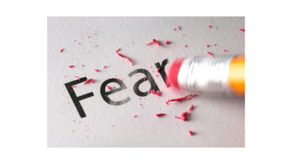The word fear being erased by a pencil